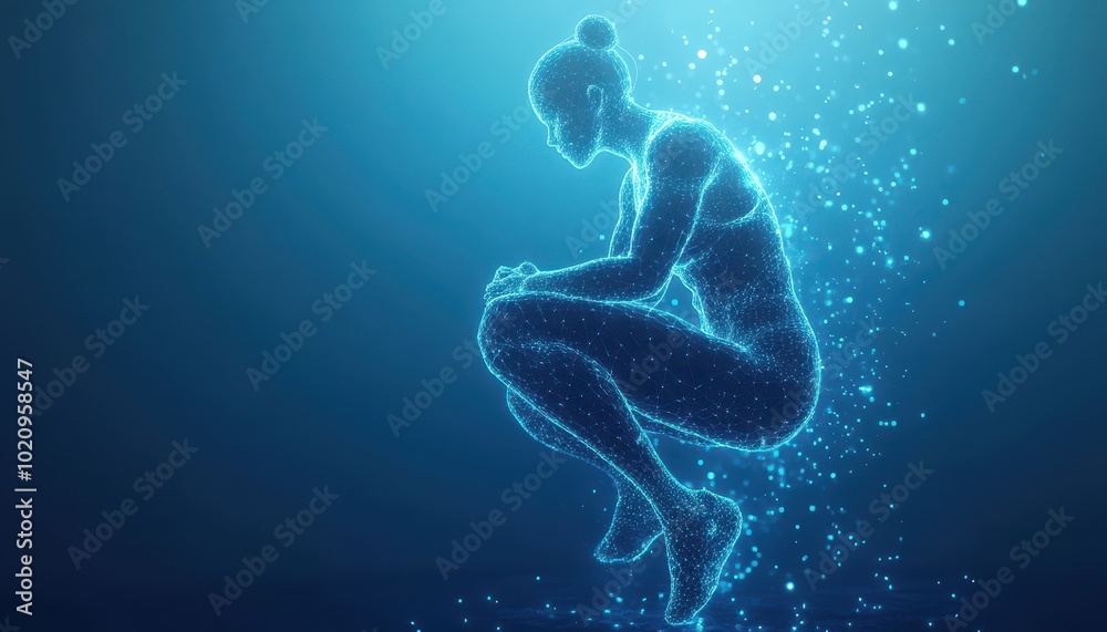 Wireframe Digital Representation of a Woman in a Sitting Pose Wireframe Digital Representation of a Woman in a Sitting Pose
