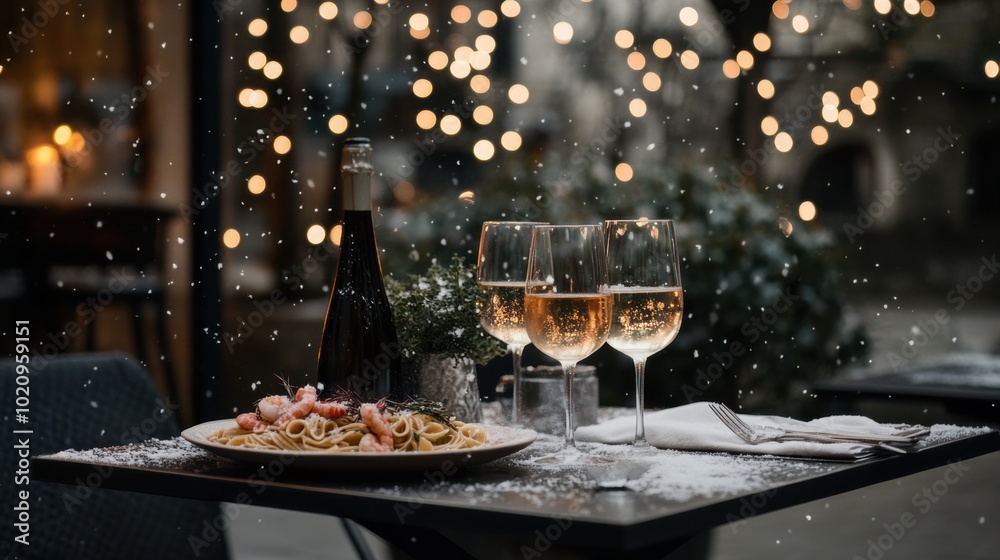 Two glasses of wine and a plate of food on a table Two glasses of wine and a plate of food on a table