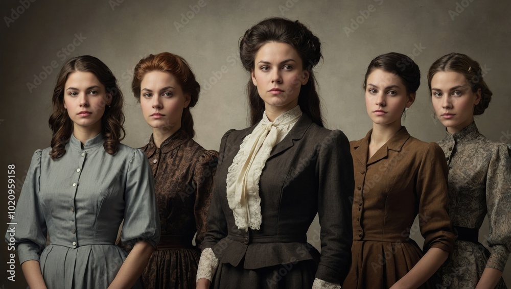 Old color photo of women dressed in 18th century style Old color photo of women dressed in 18th century style