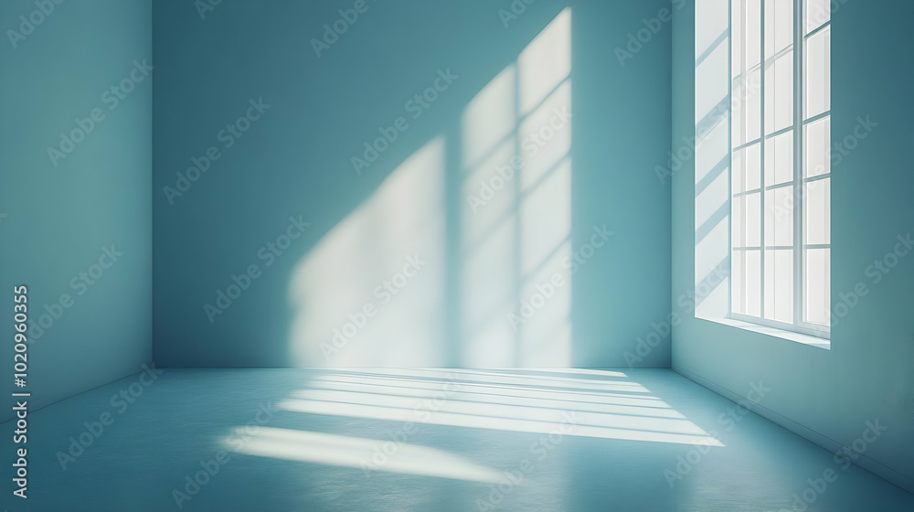Blue Room with Window Light - 3D Illustration Blue Room with Window Light - 3D Illustration
