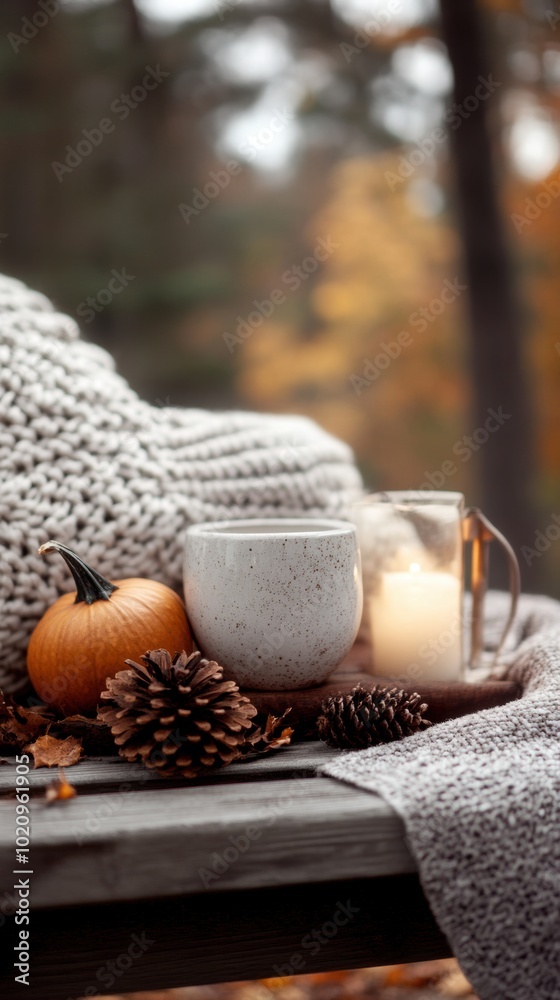A cup of coffee and a candle on a table A cup of coffee and a candle on a table