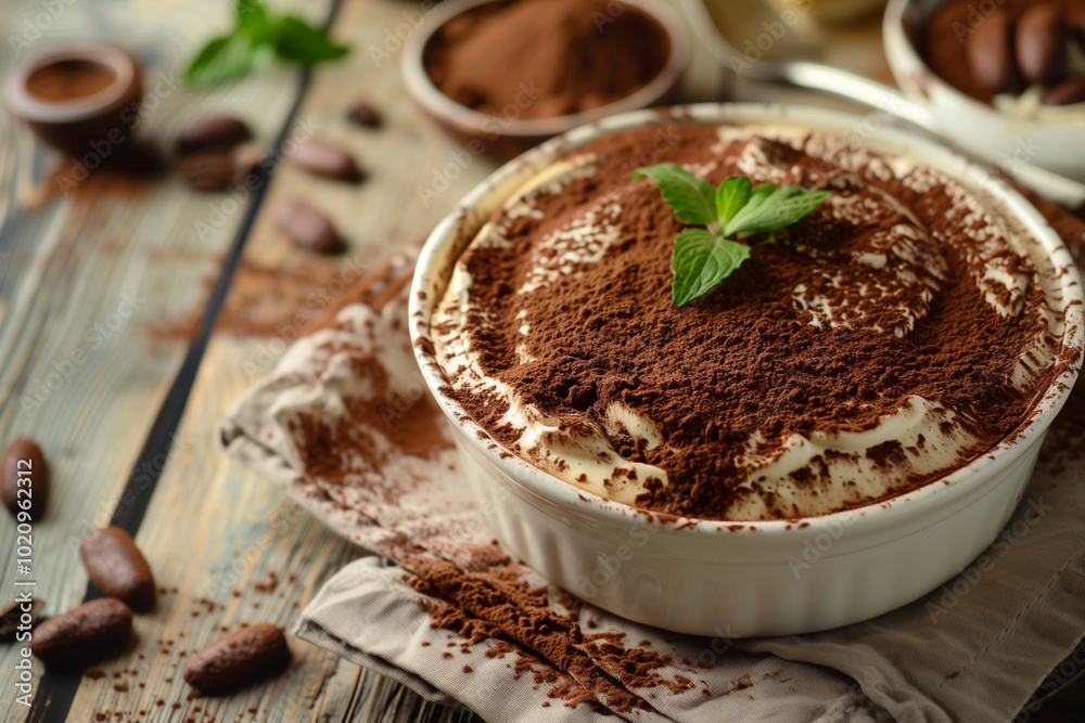 tiramisu with cocoa powder garnish, selective focus tiramisu with cocoa powder garnish, selective focus