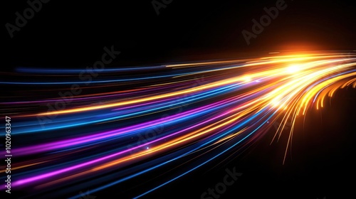 An abstract dynamic background features long exposure light trails, symbolizing speed and movement..