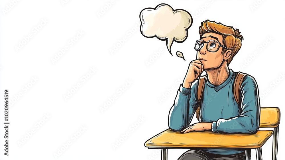 Thoughtful Student Contemplating in Classroom Thoughtful Student Contemplating in Classroom