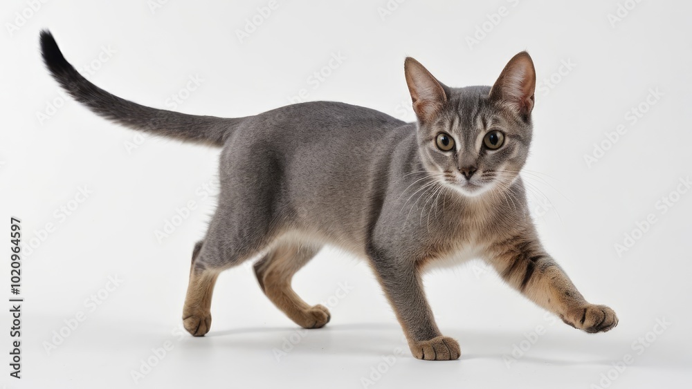Blue abyssinian cat on grey background Blue abyssinian cat on grey background