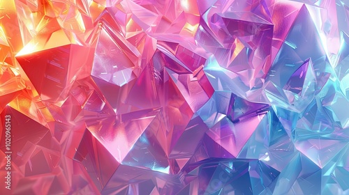 Abstract 3D Render of Shiny, Iridescent, Geometric Crystals photo