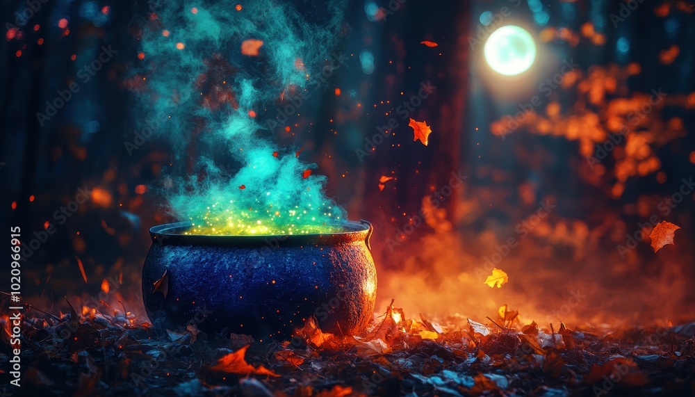 A Cauldron of Magic in the Autumn Forest A Cauldron of Magic in the Autumn Forest
