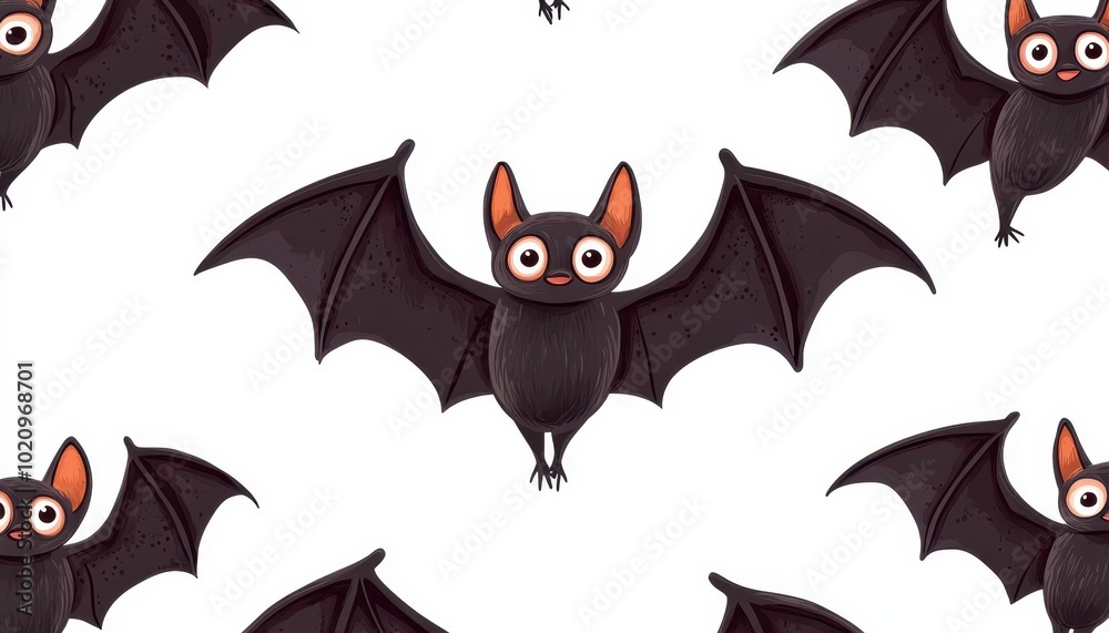 A Seamless Pattern of Cartoon Bats with Big Eyes A Seamless Pattern of Cartoon Bats with Big Eyes