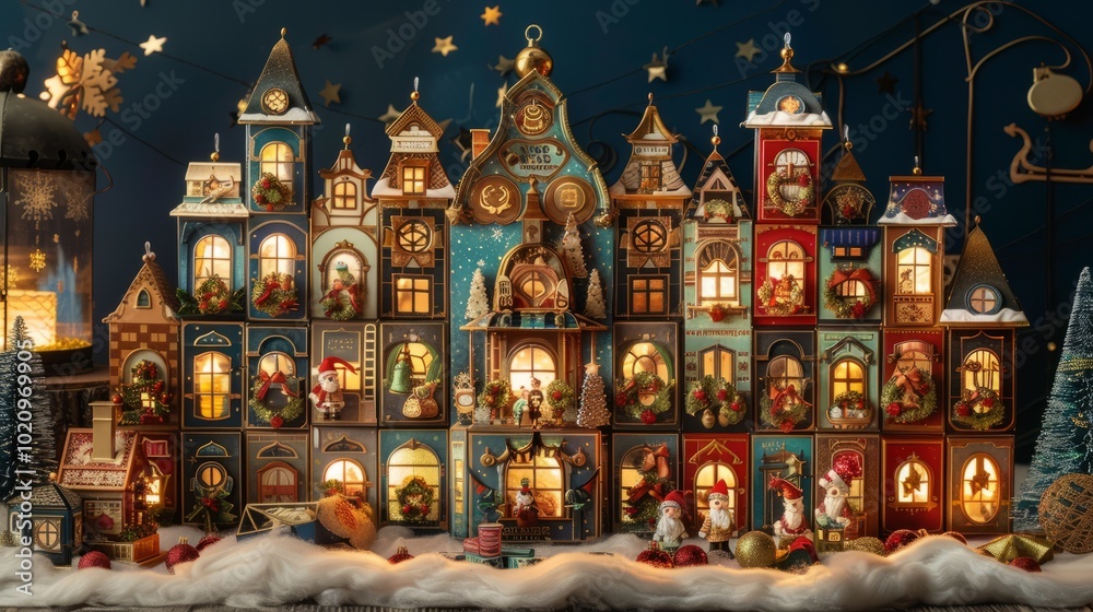 Fototapeta premium New Year's Themed Advent Calendar with Surprises Behind Each Door