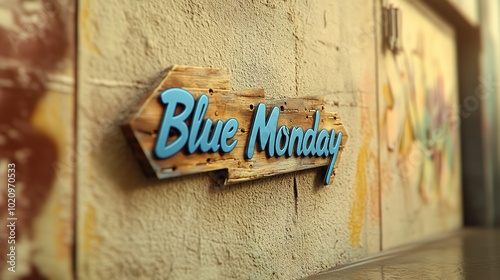 Blue Monday cartoon illustration with sad face,generated with AI.