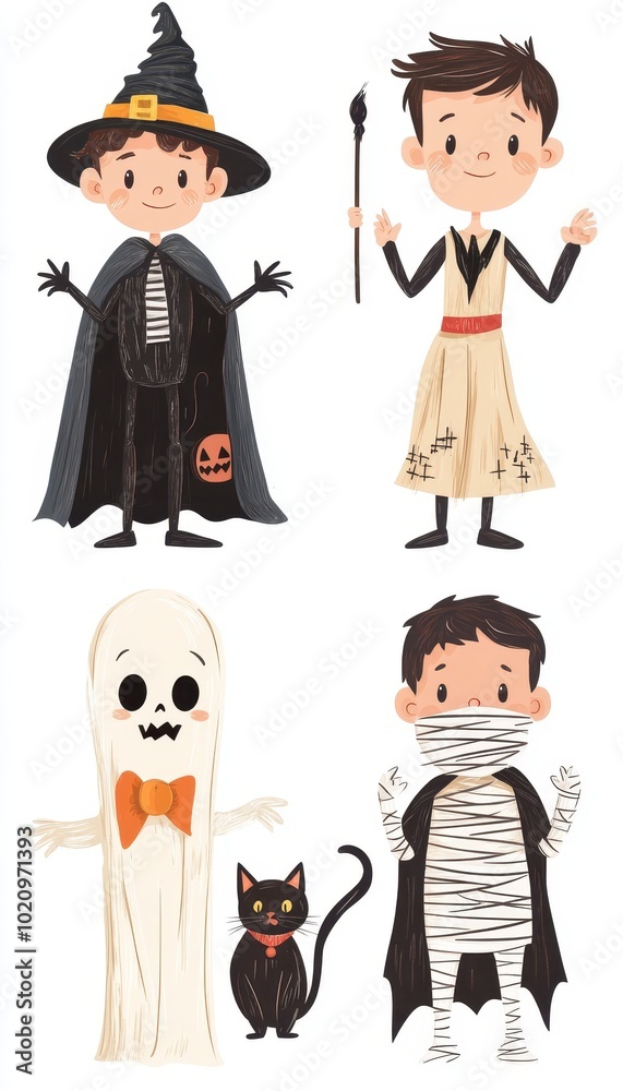 Four Children Dressed in Halloween Costumes