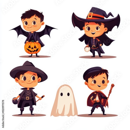 Four Boys Dressed in Halloween Costumes