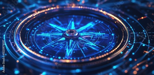 Wallpaper Mural Abstract digital compass, star map, and blue glow lines on a dark background. Torontodigital.ca