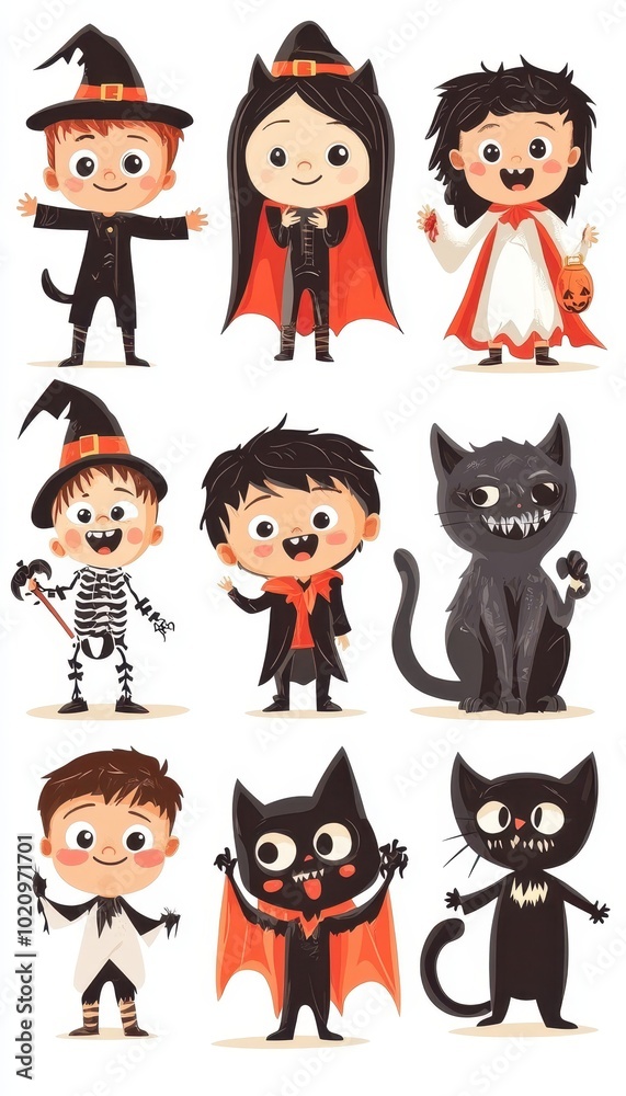 Children and Cats Dressed in Halloween Costumes Children and Cats Dressed in Halloween Costumes