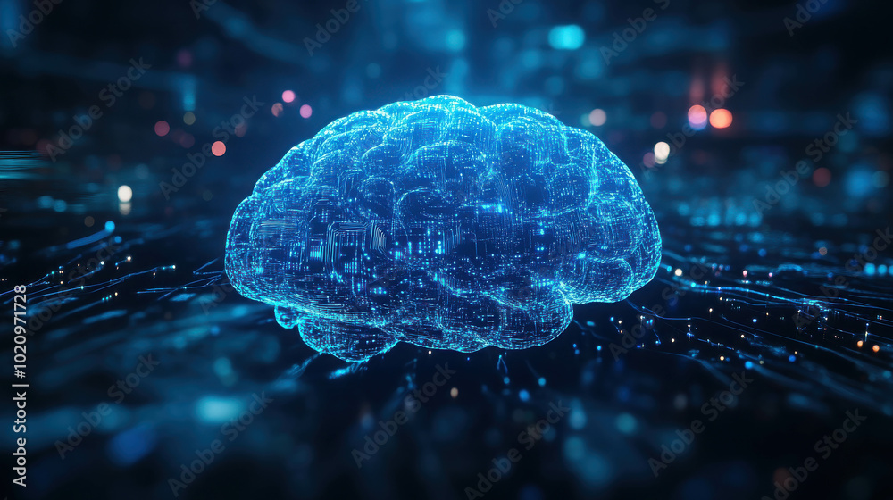 Glowing 3D Digital Brain Rendering Glowing 3D Digital Brain Rendering