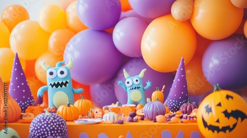 Explore a delightful children's Halloween party table featuring charming decorations, vibrant balloons, and playful monster themes that enhance the festive spirit.