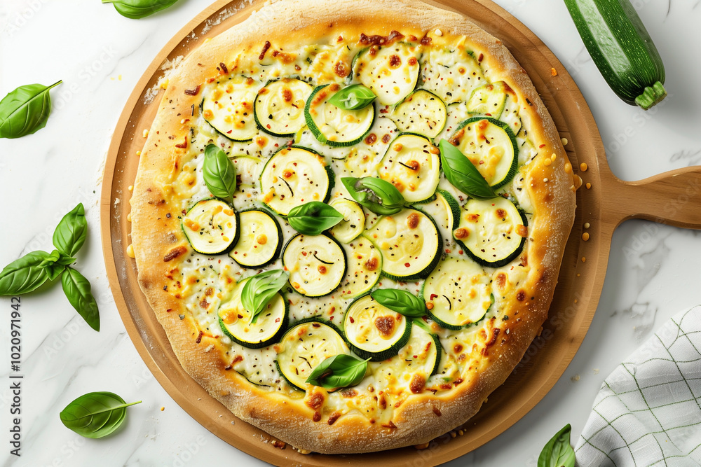 pizza with zucchini, top view pizza with zucchini, top view