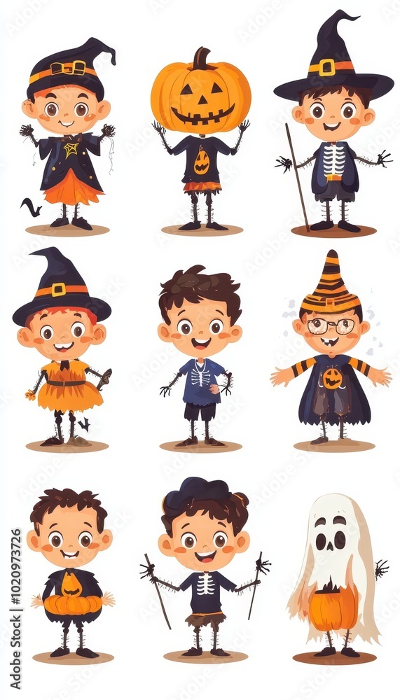 Nine Children Dressed in Halloween Costumes Nine Children Dressed in Halloween Costumes