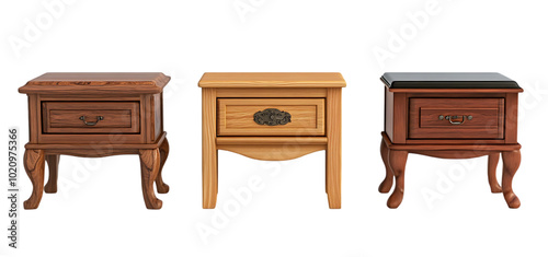 three set of Nightstand isolated transparent background