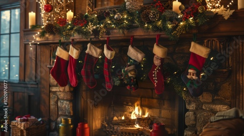 Cozy Fireplace Mantel Decorated for New Year's Celebration