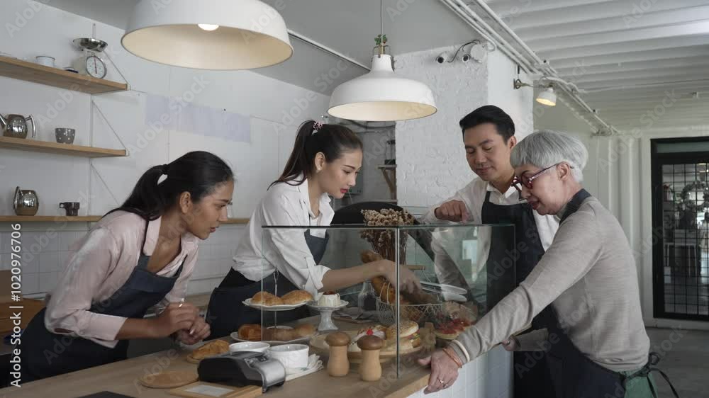 Entrepreneur and team are working at bakery and coffee shop. Small business, occupation, bakery and coffee shop. Entrepreneur and team are working at bakery and coffee shop. Small business, occupation, bakery and coffee shop.
