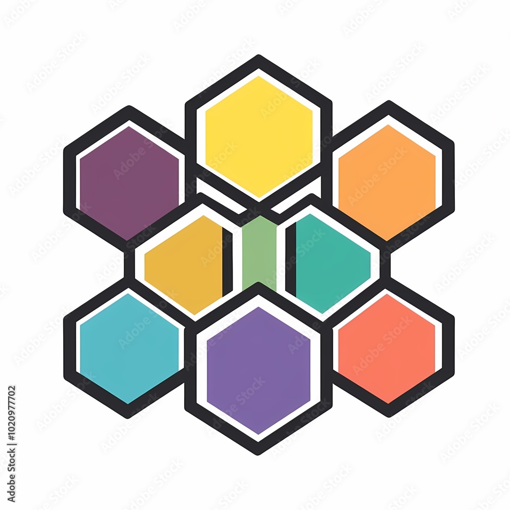 A colorful geometric design featuring hexagons in various colors arranged in a pattern. A colorful geometric design featuring hexagons in various colors arranged in a pattern.