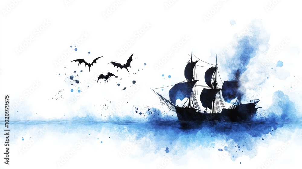 Obraz premium Mysterious Sailing Ship in Stormy Seascape at Night