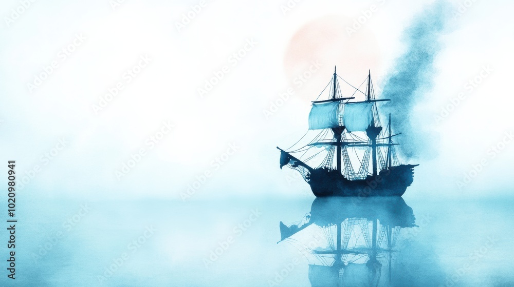Obraz premium Majestic Tall Ship Sailing Through Misty Ocean Waves