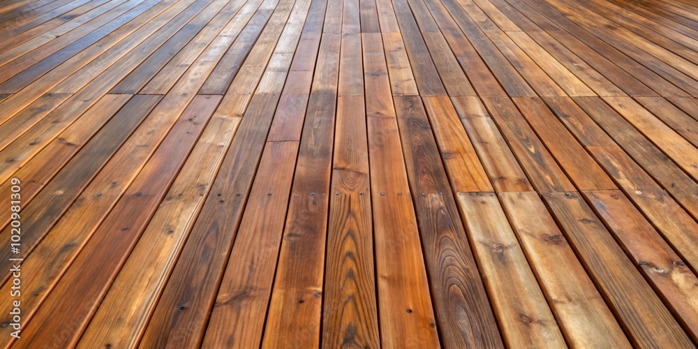 A Perspective View of a Newly Built Wooden Deck, Showing the Natural Grain of the Wood, the Subtle Variations in Color, and the Clean Lines of the Boards A Perspective View of a Newly Built Wooden Deck, Showing the Natural Grain of the Wood, the Subtle Variations in Color, and the Clean Lines of the Boards