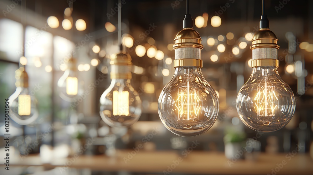 Obraz premium Energysaving lightbulbs glowing, efficient modern design, 3D illustration