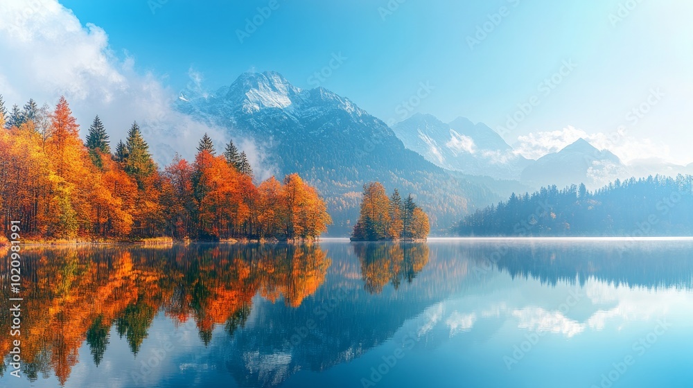 Gorgeous view of Hintersee Lake in the fall. Beautiful early-morning vista of the Bavarian Alps in Germany, Europe, bordering Austria. Background of the idea of the beauty of nature. Gorgeous view of Hintersee Lake in the fall. Beautiful early-morning vista of the Bavarian Alps in Germany, Europe, bordering Austria. Background of the idea of the beauty of nature.
