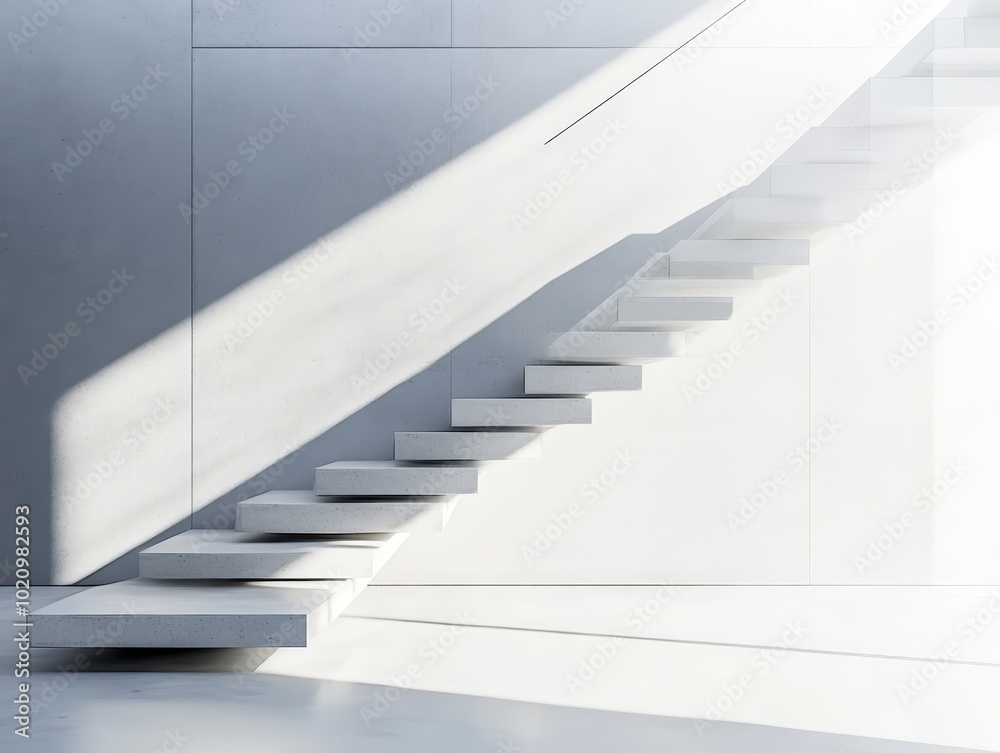 Fototapeta premium White concrete staircase against a white wall.