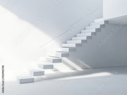 White staircase with shadow in minimalist room.