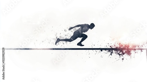 Dynamic High Jumper in Watercolor Style with Stadium Lights - Abstract Athletic Artwork of Athlete Soaring Over the Bar
