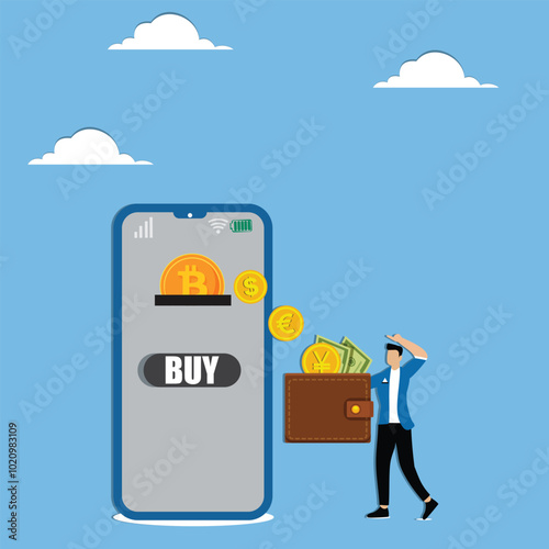 Businessman sending money from mobile