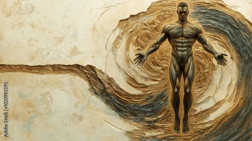 schematic engraved in marble texture gold leaf fractal flame body exaggerated anatomy