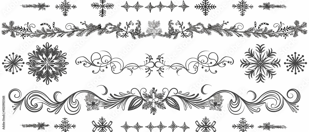 Black and White Winter Floral Design Elements Black and White Winter Floral Design Elements