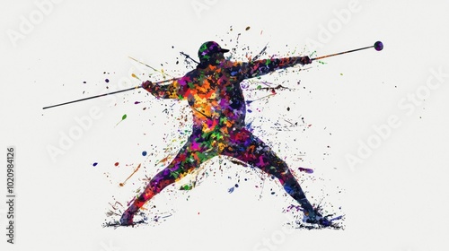 Dynamic Javelin Throw in Watercolor Style - Expressive Athletic Competition Artwork with Fluid Colors