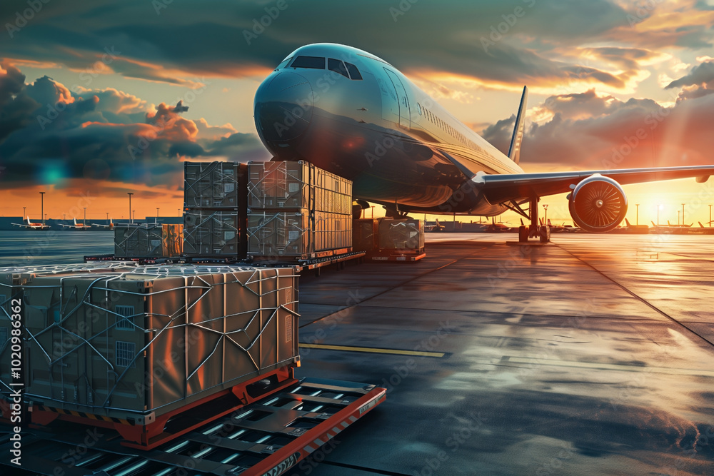 air cargo logistic containers are loading to airplane air cargo logistic containers are loading to airplane
