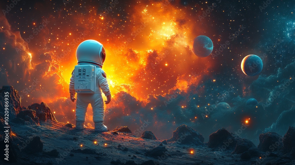 Fototapeta premium A child imaginative space exploration adventure amidst colorful cosmic wonders