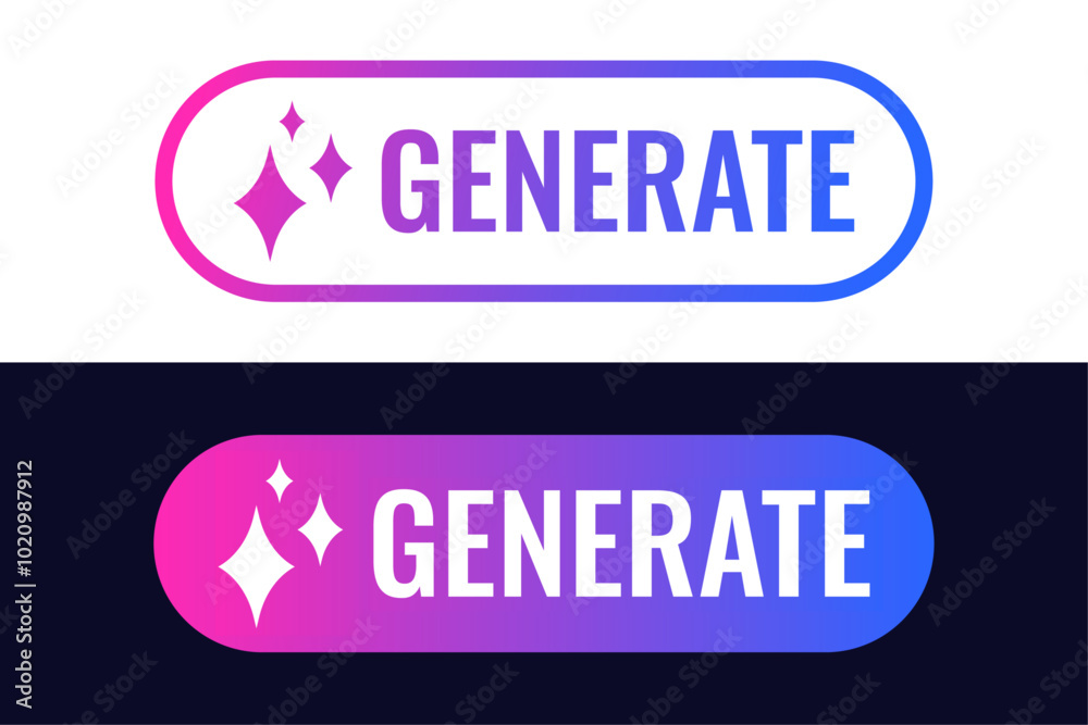 AI Generate button for web application or mobile app. Artificial intelligence generator button. UI element for online AI generation tool. AI Generate button for web application or mobile app. Artificial intelligence generator button. UI element for online AI generation tool.