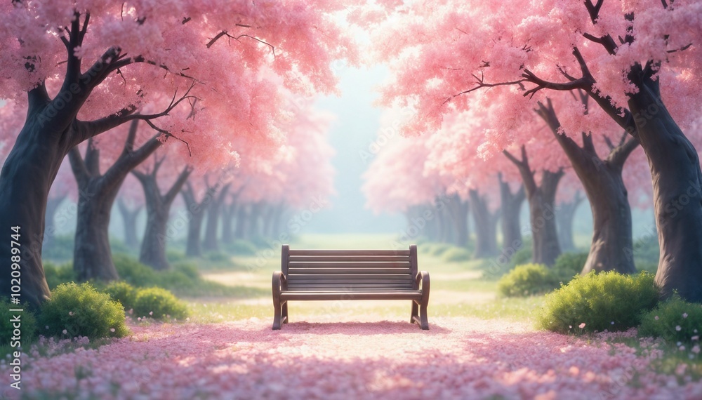 Cherry Blossom Archway Over a Quiet Garden Bench Cherry Blossom Archway Over a Quiet Garden Bench