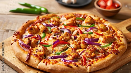 Spicy Peri Peri Chicken Pizza with Thin Crust from a Traditional Kitchen