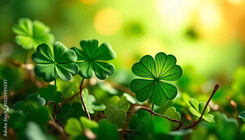 A lush clover field flooded with soft light, perfect for St. Patrick's Day and holiday events