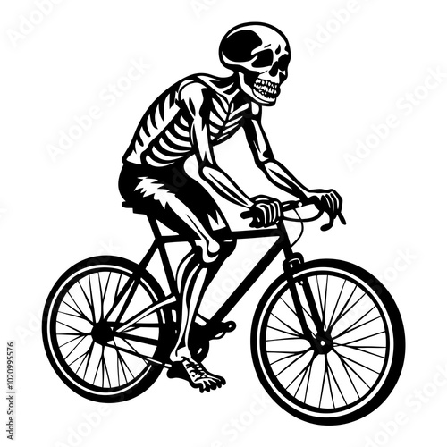 human skeleton riding bicycle vector silhouette isolated on white background. 