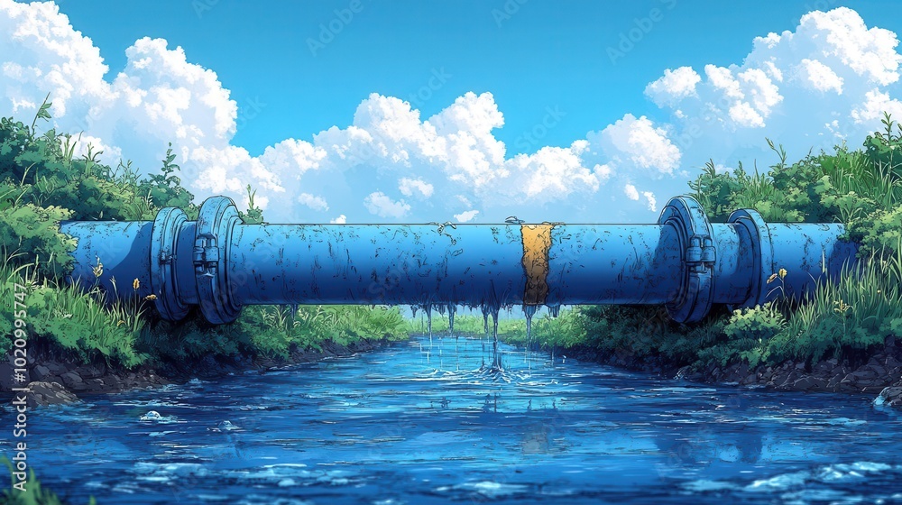 illustration showcasing a leak in a water pipe emphasizing the need for plumbing services due to broken sewer and water supply depicted in a clear informative style illustration showcasing a leak in a water pipe emphasizing the need for plumbing services due to broken sewer and water supply depicted in a clear informative style