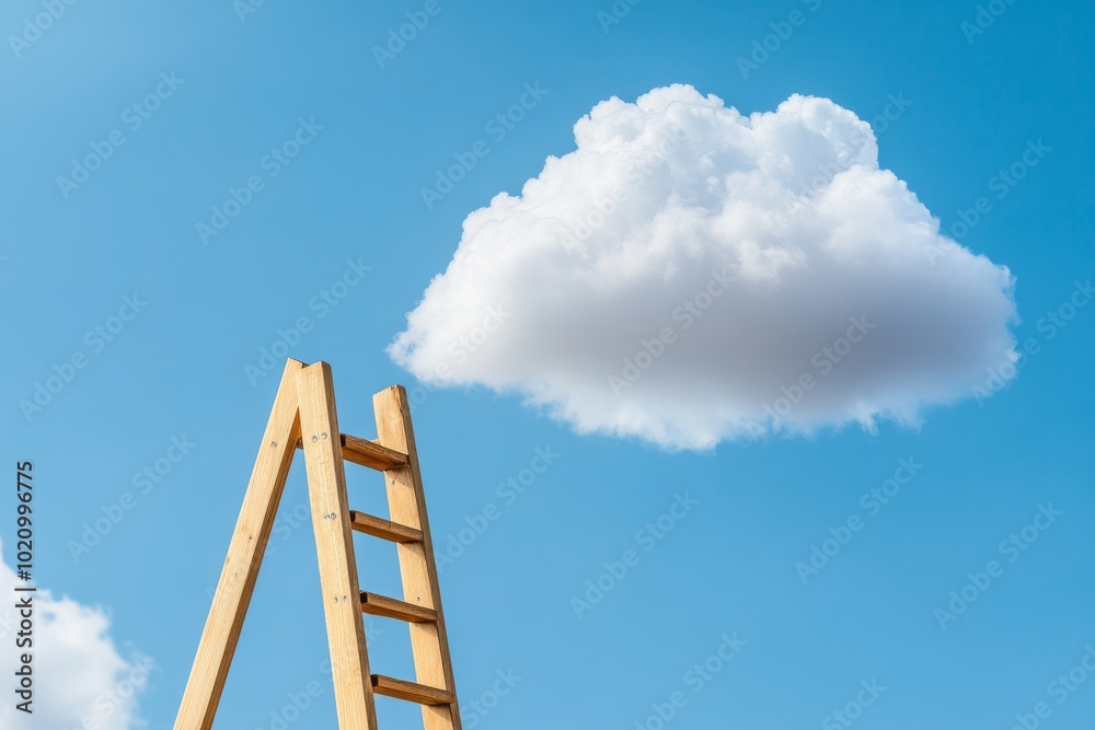 Ladder Reaching Toward Bright Cloud Symbolizing Progress and Success Ladder Reaching Toward Bright Cloud Symbolizing Progress and Success