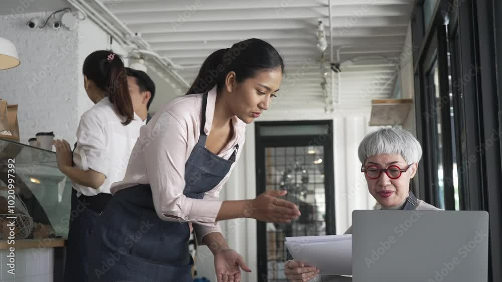 Entrepreneur and team are working at bakery and coffee shop. Small business, occupation, bakery and coffee shop. Entrepreneur and team are working at bakery and coffee shop. Small business, occupation, bakery and coffee shop.