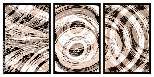 Set of 3 Abstract illustration in vintage style. For use in graphics, for wall decor. 