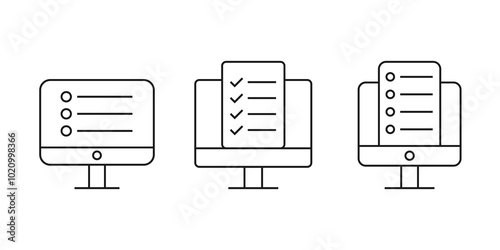 Monitor with document icon png. Registration icon with line.Education sign elements . Transparent background